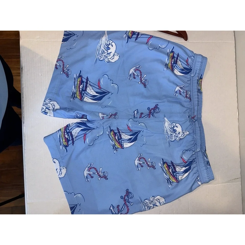 Maagic Men's 7-inch‎ Sailboat Anchor Print Swim Trunks with Mesh Lining Size XL